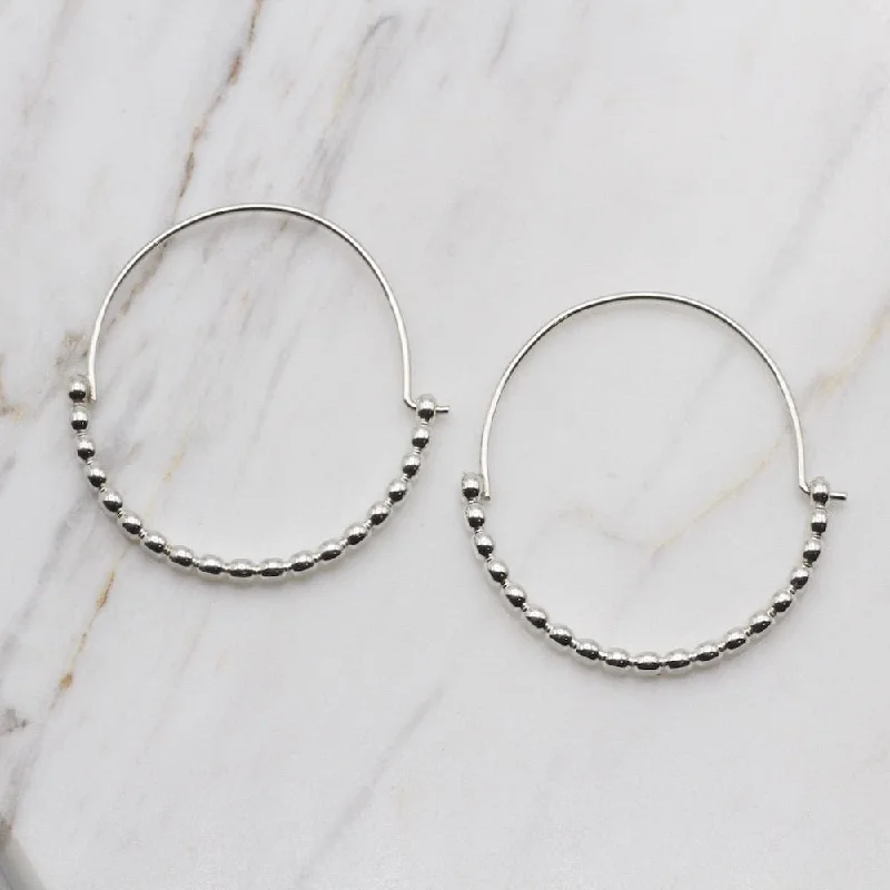 Silver Half Beaded Hoop Earrings