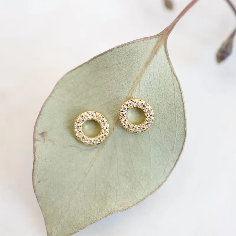 Small CZ Pave Cheerio Stud Earring in Gold Vermeil