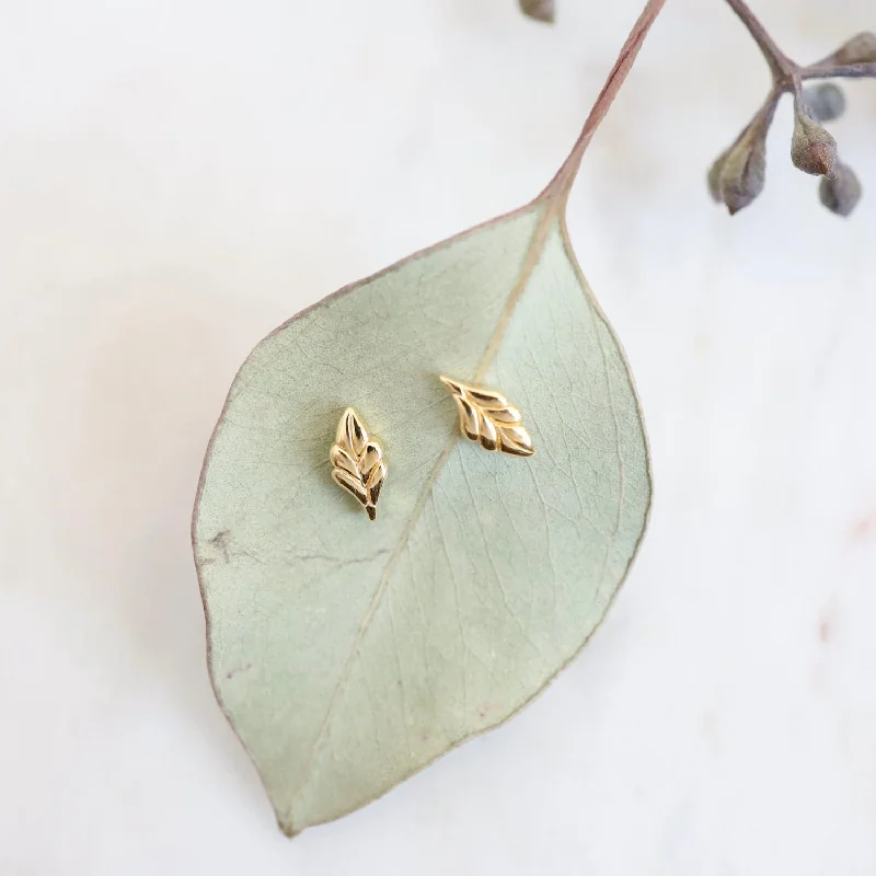 Tiny Leaf Stud Earring in Gold Vermeil