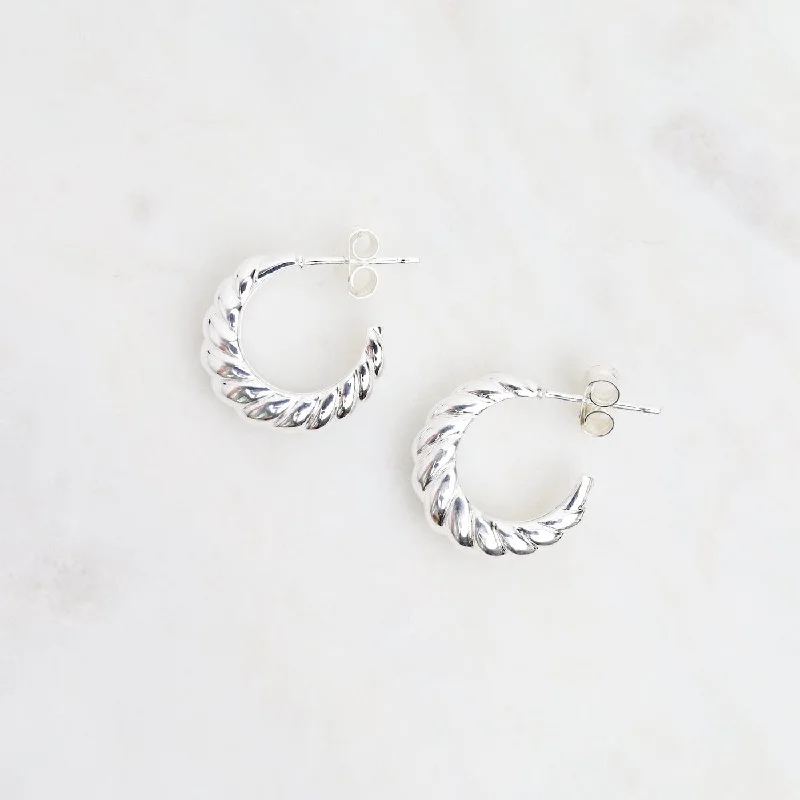 Small Puffy Twist Hoops - Sterling Silver