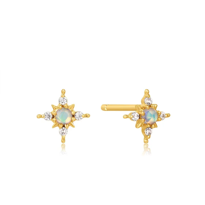 14kt Gold Opal and White Sapphire Star Stud Earring