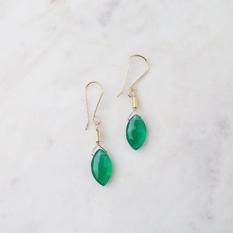 Green Onyx Marquise with Gold Vermile Bead Earring