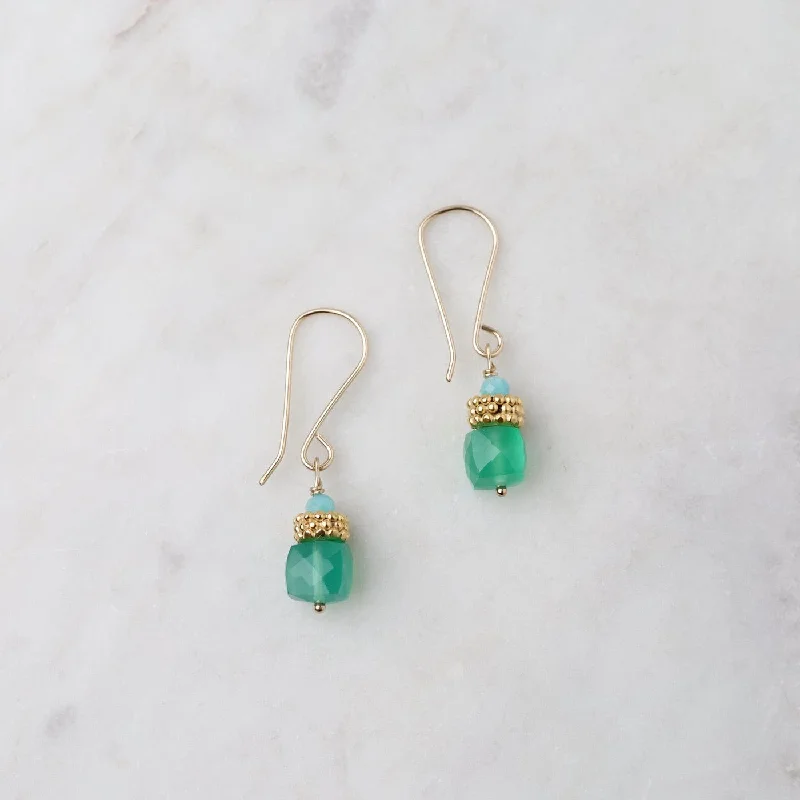 Green Onyx Cubes & Gold Vermeil Bead Earring