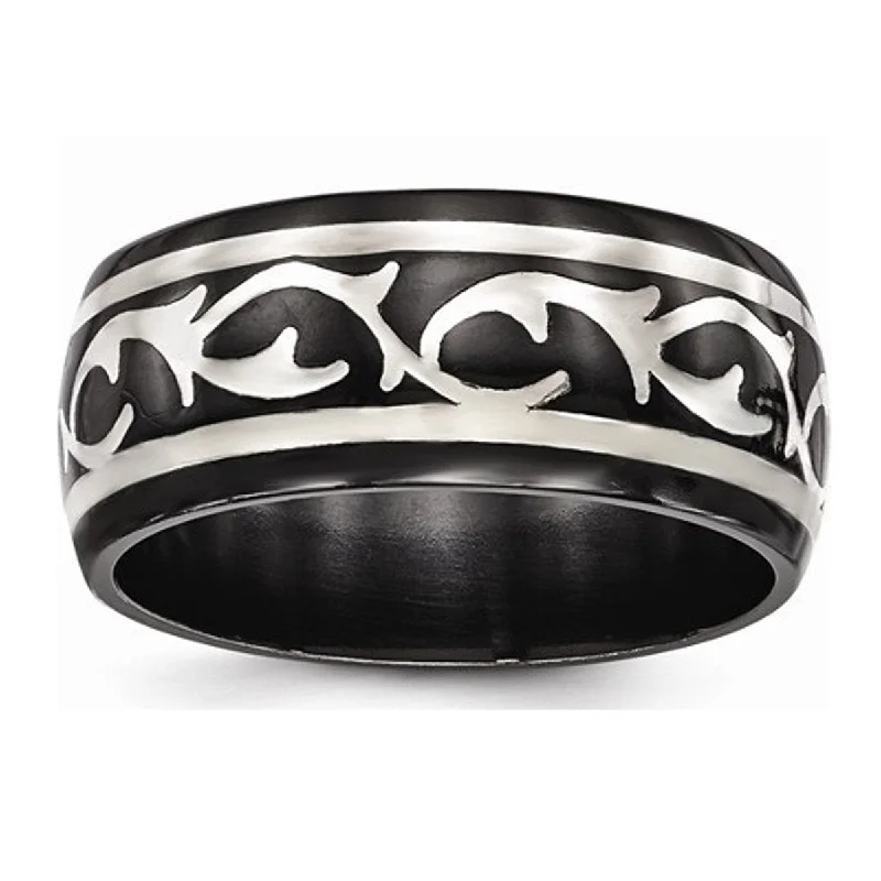 Edward Mirell Black Titanium and Sterling Silver Thorn 10mm Wedding Band