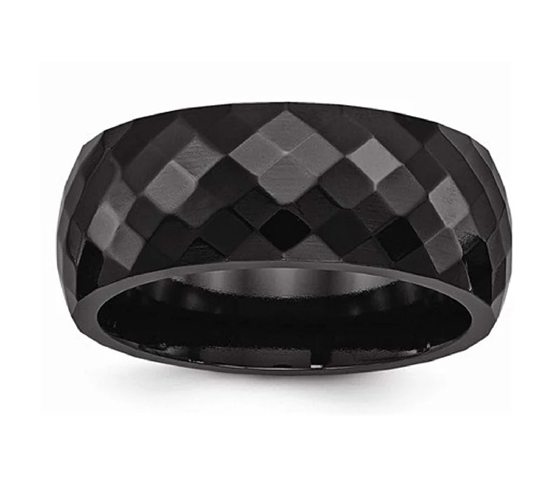 Edward Mirell Black Titanium Faceted 9mm Wedding Band