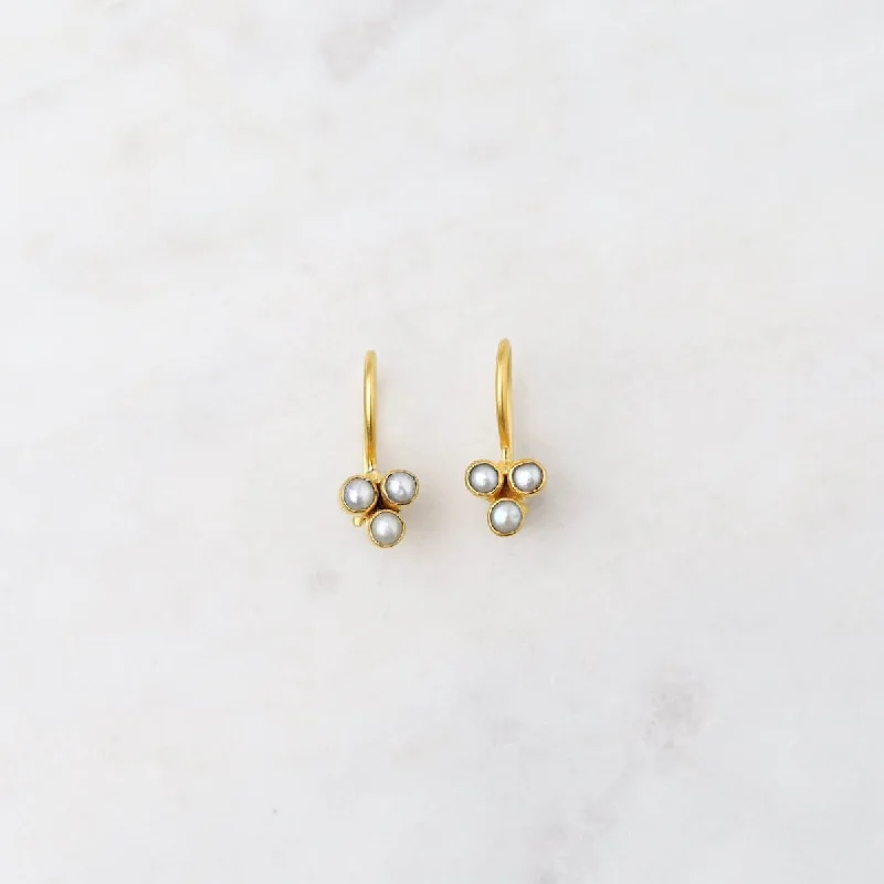 Dainty Pearl Clover Drop Earring - Gold Plated Brass