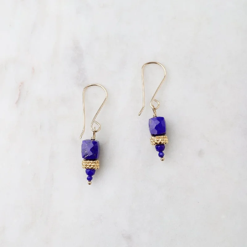 Lapis Cube & Gold Fill Stacked Earring