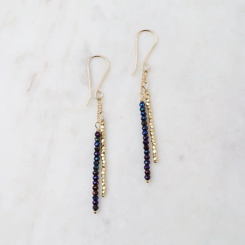 Black Spinel & Tiny Gold Vermeil Bead Sticks Earring