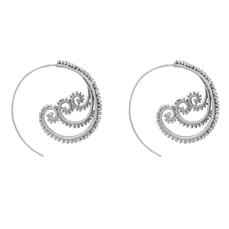 Sterling Silver Beaded Three Curl Hoop