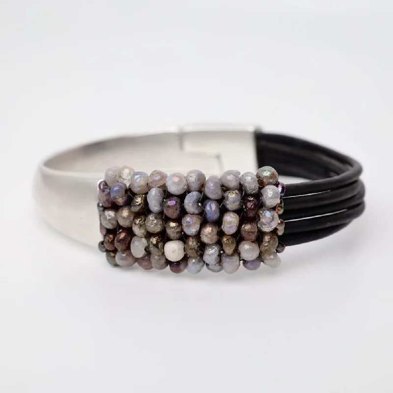 Hand Stitched Cobblestone Silverite Half Cuff Bracelet