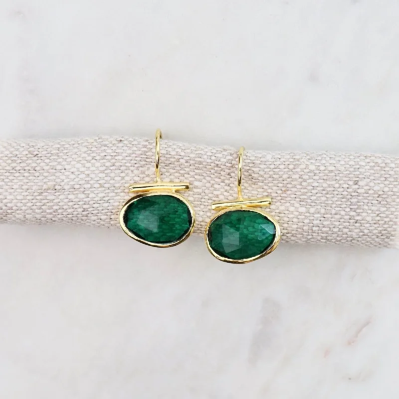 Gold Bar Earring Green Tourmaline