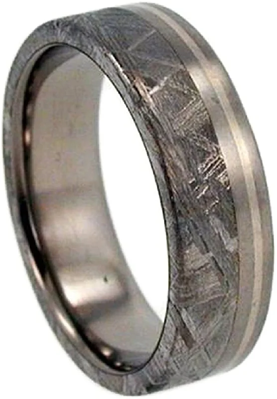 Gibeon Meteorite, 14k White Gold Pinstripe 6.5mm Comfort Fit Matte Titanium Wedding Band