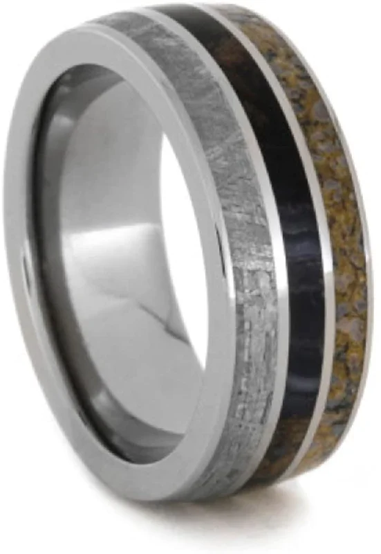 The Men's Jewelry Store (Unisex Jewelry) Gibeon Meteorite, Dinosaur Bone, Petrified Wood 8mm Comfort-Fit Titanium Wedding Band