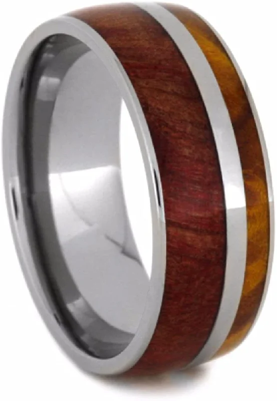 Gold Box Elder Burl, Ruby Redwood 9mm Comfort-Fit Titanium Wedding Band