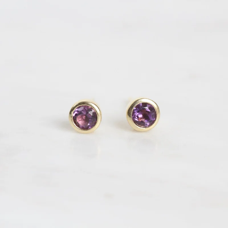 Mini Amethyst Dot Post Earring ~ Gold Plated