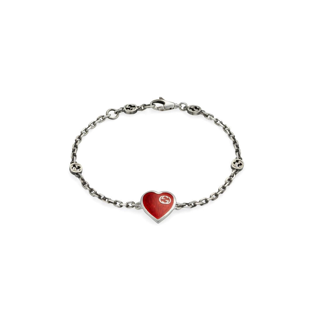 Gucci Sterling Silver and Red Enamel Extra Small Heart Bracelet