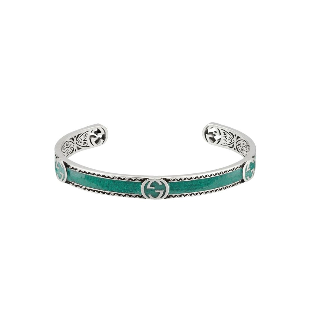 Gucci Sterling Silver Interlocking G Bracelet with Turquoise Enamel