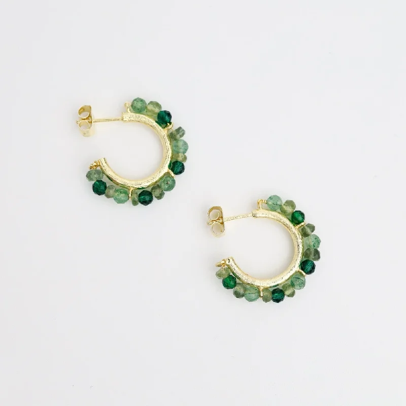 Green Tourmaline & Aventurine Beaded Hoop Earrings