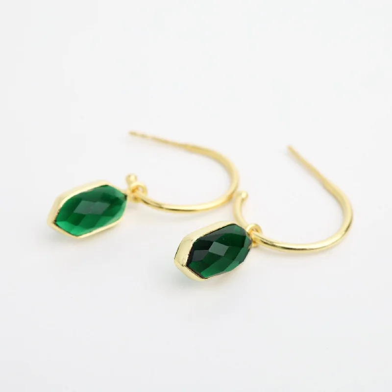 Gold Plated Hoop Earrings with Green Tourmaline Drop