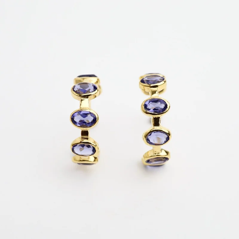 Blue Iolite Hoop Earrings