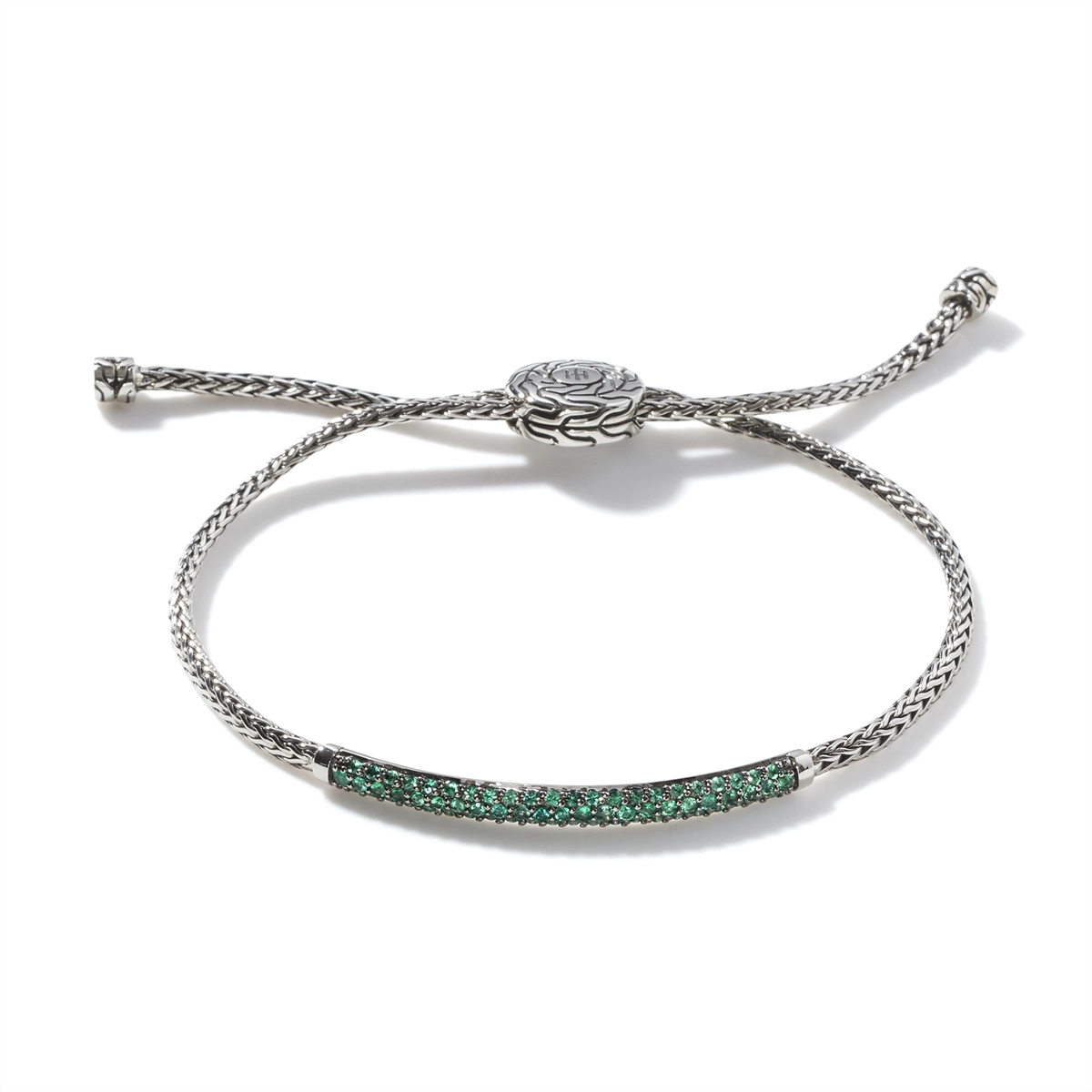 John Hardy Classic Chain Sterling Silver Mini Pull Through Bracelet with Emerald