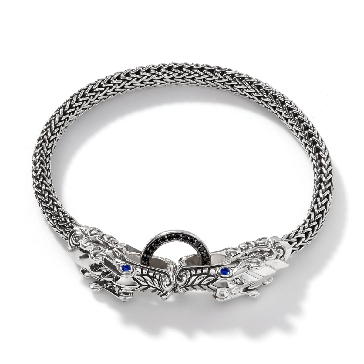 John Hardy Legends Naga Sterling Silver Double Head 5mm Extra Small Chain Bracelet with Black Sapphire & Spinel & Blue Sapphire Eyes