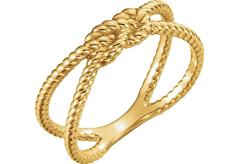 Love Knot Rope Trim Crisscross Ring, 14k Yellow Gold