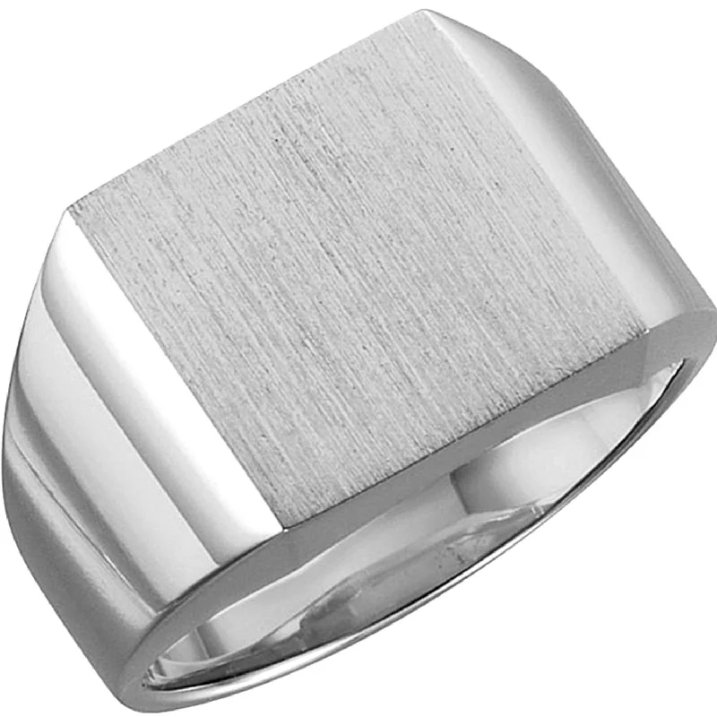 Men's 14k Palladium White Gold 12mm Brushed Square Signet Ring