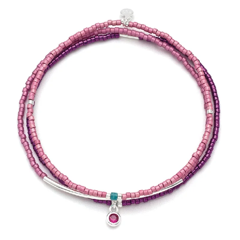 Tonal Chromacolor Miyuki Bracelet Trio - Fuchsia & Silver