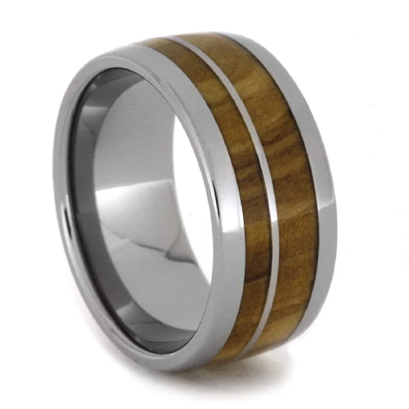 Olive Wood 10mm Comfort-Fit Titanium Wedding Band, Size 10