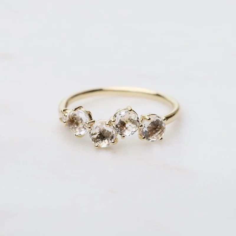 14k Yellow Gold 4mm Round White Topaz Ring