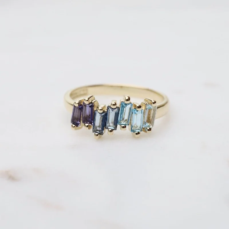 Yellow Gold Fireworks Ombre Blue Half Band