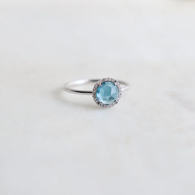 14k White Gold Rose Cut London Blue Topaz Ring