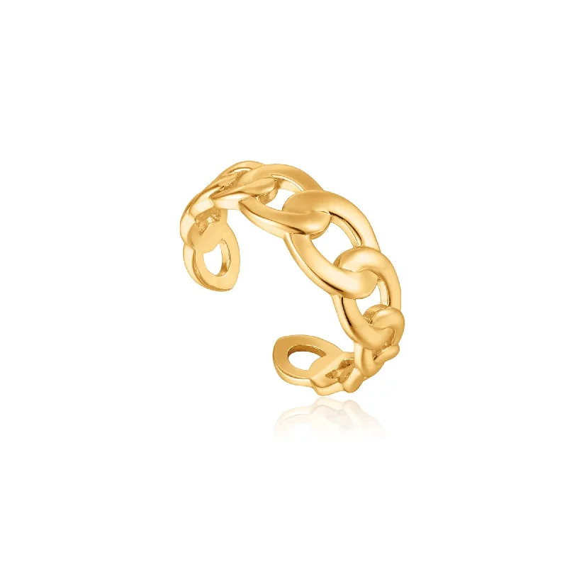 Gold Curb Chain Adjustable Ring