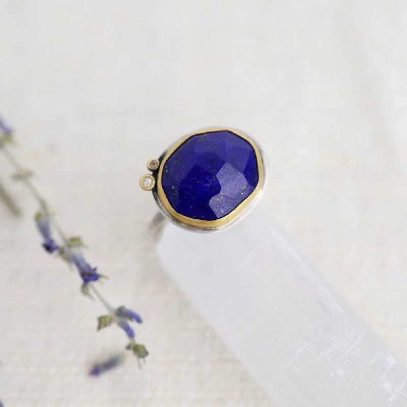 Rose Cut Lapis Ring in 22k Gold & Sterling Silver