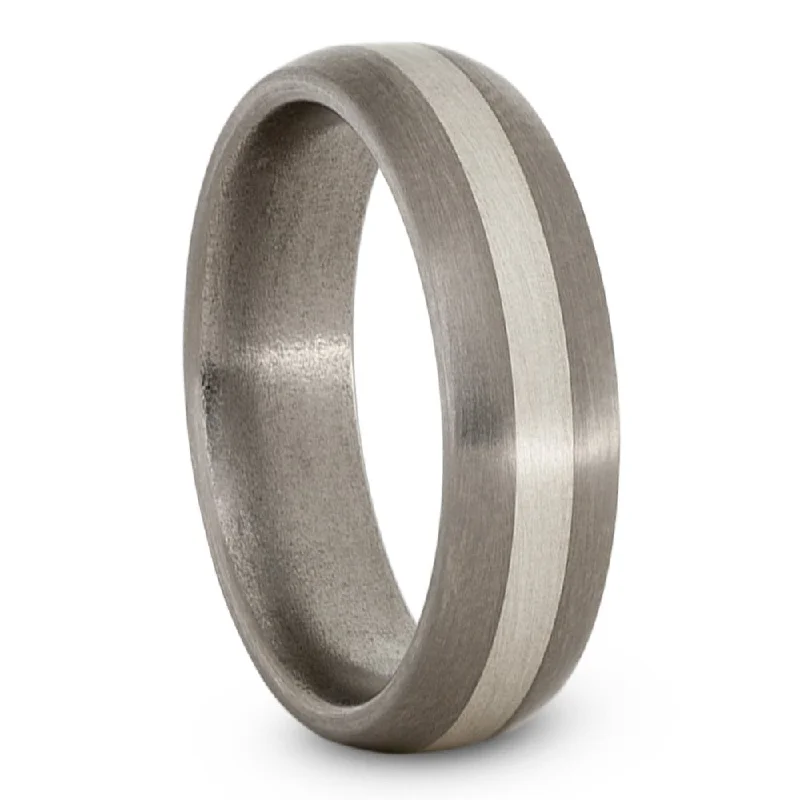 Satin Brushed Titanium, Sterling Silver 6mm Comfort-Fit Dome Wedding Band