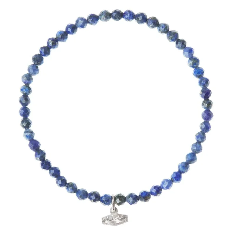 Mini Faceted Stone Stacking Bracelet - Lapis/Silver