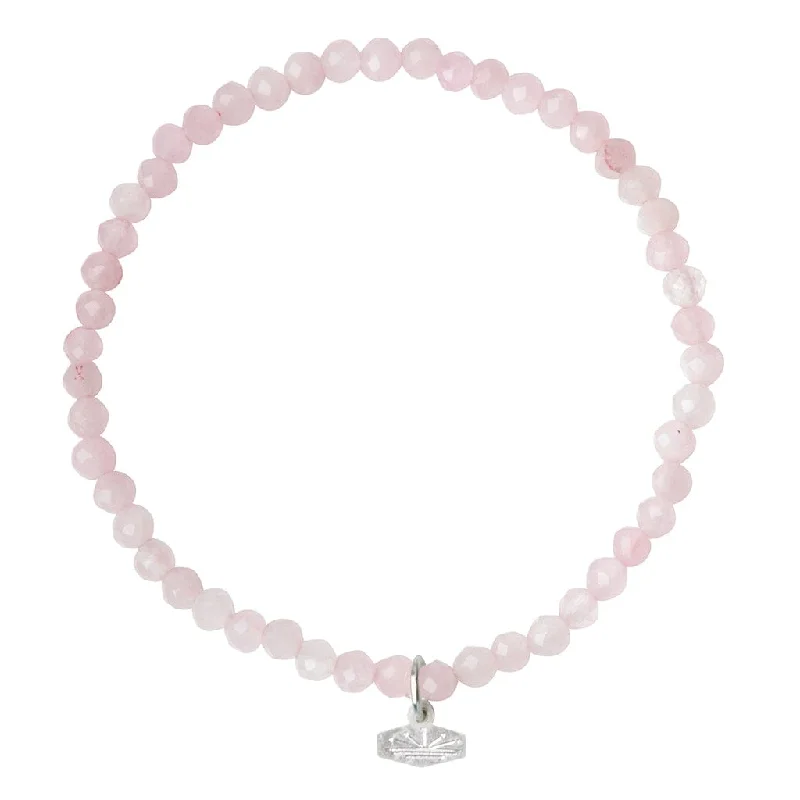 Mini Faceted Stone Stacking Bracelet - Rose Quartz/Silver