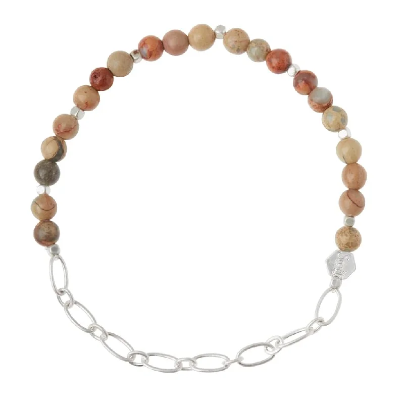 Mini Stone with Chain Stacking Bracelet - Aqua Terra/Silver