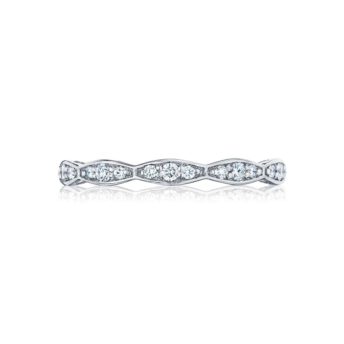 Tacori Sculpted Crescent 18K White Gold Diamond Eternity Wedding Band 2mm