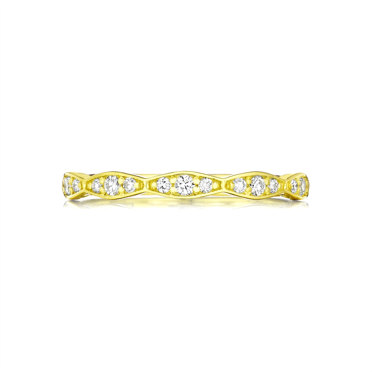 Tacori Sculpted Crescent 18K Yellow Gold Diamond Eternity Wedding Band 2mm