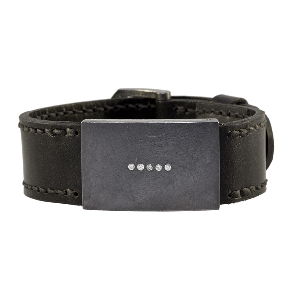 Todd Reed Gents Leather Silver & Diamond Bracelet